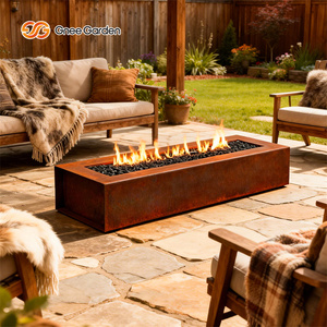 Modern Rectangular Propane Fire Pit Table Patio Outdoor Garden <b>Heater</b> Corten Steel Durable Design <b>Efficient</b> Heating Portable - Product Image 1