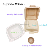Boîte à lunch rectangulaire jetable en PET biodégradable de 9 pouces à 3 compartiments, personnalisable, recyclable, découpée au moule