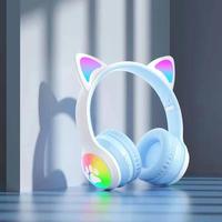 Casque sans fil HZ-BT618 pour enfants avec oreilles de chat lumineuses LED, écouteurs à transducteur électrostatique à faible latence pour le gaming