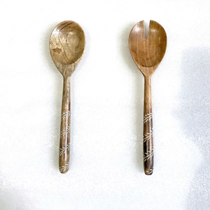 Juego de utensilios de madera rústica para servir ensaladas, para bodas, fiestas, vajilla, utensilios de cocina, cucharas para servir alimentos, herramientas y accesorios para ensaladas al mejor precio - Product Image 1