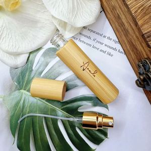 Wholesale Transparent Window <b>Bamboo</b> Spray Bottle Visible Capacity Glass Atomizer Travel Refill Cosmetic <b>Container</b> for Liquids - Product Image 2