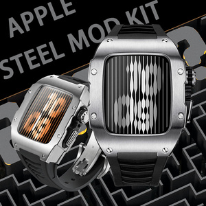 Caja de Acero Inoxidable Completa para Apple Watch, Funda de Lujo para iWatch Series 5, 6, 7 y 8, 44mm 45mm, Correa de Goma Negra, Cubierta Protectora - Product Image 4