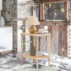 Étagère de rangement moderne à 2 niveaux en bois massif avec pieds, petite table d'appoint pour chambre, salon, salle à manger, hôpital, design gain de place - Product Image 2