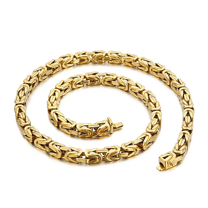 New Arrival Personalized Trendy Stainless Steel 18K Gold Plated Byzantine Chain Necklace Punk Style Jewelry For Men