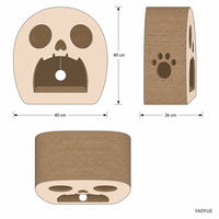 Maison pour chat en carton ondulé en forme de crâne, griffoir et tanière d'intérieur avec jouet à bille