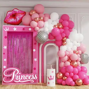 Guirnalda de globos para fiesta temática de princesa para Amazon, venta de guirnalda de globos de Color Rosa Barbie, globos rosas fuertes para fiesta de Barbie