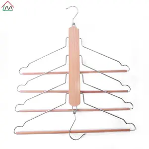 LM4506A double Metal Hooks Multi layer Wooden Hanger for tie belt scarf