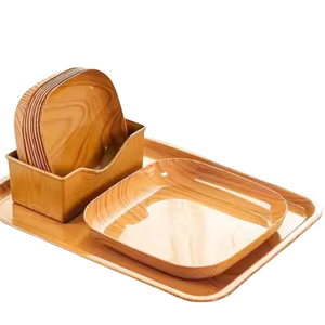 Plato Cuadrado de Melamina con Diseño de Madera Estilo Chino para Servir Bocadillos, Frutas Secas y Pasteles - Product Image 3