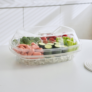Piring buah bening dengan 4 kompartemen mangkuk saji Es, nampan saji Es dingin ekstra besar dengan tutup dan penjepit, garpu - Product Image 4