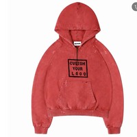 Sweat-shirts à capuche demi-zippés en coton 100% lavé style vintage, coupe oversize, manches raglan, personnalisables avec logo, style hip-hop, vente en gros
