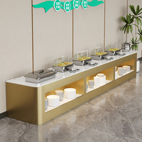 Comptoir de service buffet commercial avec plateau en marbre et armoire de rangement pour hôtel, cantine, restaurant
