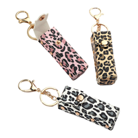 Porte-clés en cuir PU à imprimé léopard pour rouge à lèvres, étui organisateur portable pour baume à lèvres, pochette de rangement pour sac à main