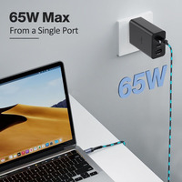 Adaptateur secteur de charge rapide GaN 65W PD Type-C double port (USB-A/Type-C) avec câble pour appareil photo - Vente en gros usine