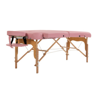 Table de massage portable pliable en bois à 2 sections, lit de beauté et spa, support OEM ODM pour salon, spa, <span class=keywords><strong>tatouage</strong></span>, table pliable rose - Product Image 2