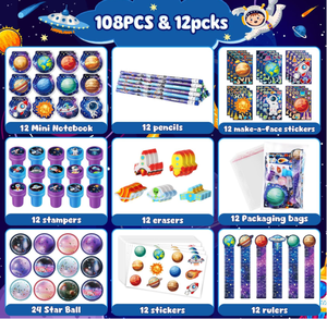 Paquete de Regalo de Juguetes con Temática Espacial: Bolas de Planetas, OVNI, Cohete, Astronauta, Mini Cuadernos, Lápices, Borradores, Reglas, Sellos, Pegatinas - Product Image 2