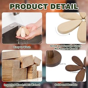 Sous-plats en bois pour plats chauds, ensemble de 4 sous-plats en forme de sapin de Noël pour casseroles chaudes, bols, théières, boissons, assiettes - Product Image 5