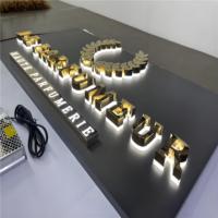 Enseigne publicitaire murale en acier inoxydable personnalisée, étanche, rétroéclairée, alphabet 3D en or, LED