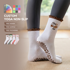 カスタムピラティスソックス レディース ホワイト ミッドカーフ ヨガソックス 滑り止め付き フィットネス フロアソックス 通気性ソックス - Product Image 1
