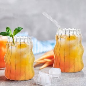 <span class=keywords><strong>Vasos</strong></span> de Vidrio Ondulados Vintage de 16 oz, <span class=keywords><strong>Vasos</strong></span> para Café Helado, Cerveza, Vaso con Tapa de Bambú y Pajita de Vidrio - Product Image 3