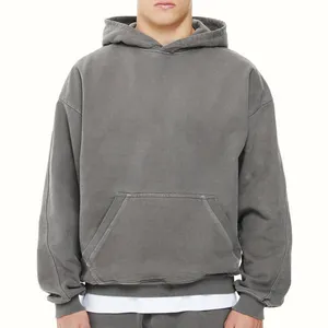 Erkek % 100% pamuk özel Logo boş bırak omuz Hoodies boy kazak ağır fransız terry hoodie erkekler için kazak