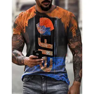 Fitspi Summer Vintage Men's T-shirt Streetshirt 3D Printed T-shirt For Men Fashion Short Sleeves O-neck Oversized Male Clothing