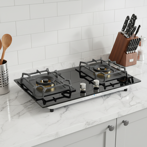 Table <span class=keywords><strong>de</strong></span> cuisson à gaz à 2 brûleurs en verre trempé, fabricant OEM ODM, cuisinière à gaz domestique - Product Image 1