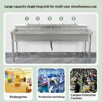 Éviers commerciaux en acier inoxydable 304 épaissi, surface brossée, à bande longue, à cuve simple/double/triple pour cuisines scolaires