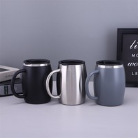 Mug isotherme personnalisé en acier inoxydable 304 à double paroi de 14 oz avec poignée et couvercle pour traiteurs et écoles - Vente en gros