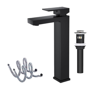 Mitigeur de lavabo de salle de bain monotrou en acier inoxydable 304, finition brossée or/noir, avec poignée unique et cartouche céramique, pour eau chaude/froide - Product Image 4