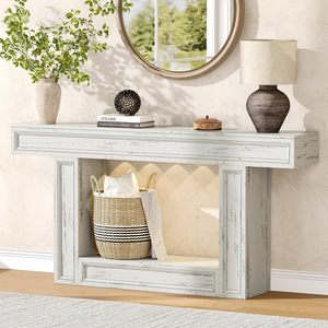 Mesa de Entrada de Madera SENYU con Cajón, Estilo Rústico, Consola de Almacenamiento, Acabado Blanco Antiguo, Iluminación por Inducción, Anti-Vuelco - Product Image 5