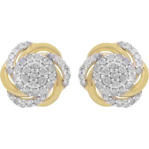 Diamond Cluster Floral <b>Stud</b> Earrings 1.08 Cttw Round Cut Yellow Gold Plated 925 Sterling <b>Silver</b> Women's - Product Image 1