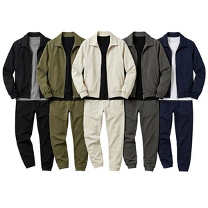 Conjunto Deportivo Casual para Hombre, Chaqueta con Cierre y Cuello Camisero, Pantalones de Color Sólido, Transpirable, 2 Piezas - Product Image 1