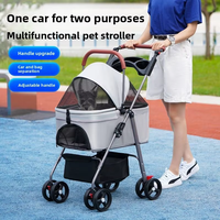 Poussette pliable réglable à 4 roues pour animaux de compagnie avec plateau, transporteur respirant pour petits chiens et chats