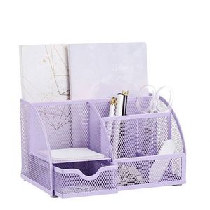 Mesh Desk Organizer with <b>Drawer</b> Multi-functional Pen Holder Stationery Organizer Office School Supplies <b>6</b> Compartments - Product Image 6
