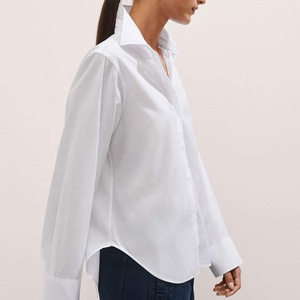 Produttore Oem con bottone sul davanti camicette <span class=keywords><strong>bianche</strong></span> <span class=keywords><strong>eleganti</strong></span> top da donna vestibilità rilassata a maniche lunghe camicetta di cotone di base - Product Image 4