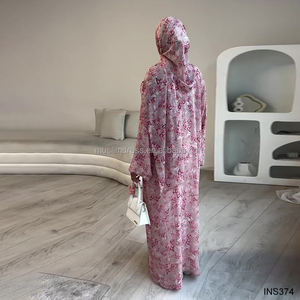 夏春ムスリム女性花柄アバヤヒジャーブセットカスタムフルプリント着物ヒジャーブ付き - Product Image 4