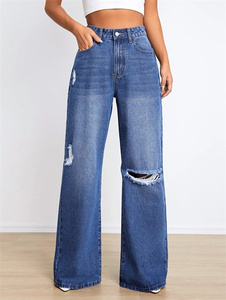 Jeans en denim décontractés pour femmes de haute qualité, lavables, respirants, style boyfriend, coupe ample, fermetures éclair, logo à la taille, toutes saisons - Product Image 2