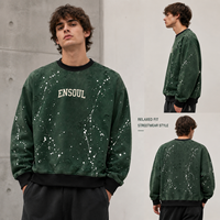 Sweat-shirt col rond personnalisé effet vieilli, imprimé éclaboussures de peinture, logo brodé, contrastant, coupe oversize, style streetwear, fabrication OEM