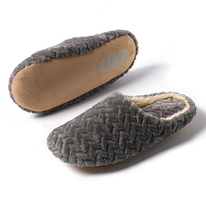 Pantoufles d'intérieur en daim à chevrons, à bout ouvert, avec amorti, pour l'été et l'automne, et en coton chaud et silencieux pour l'hiver - Product Image 4