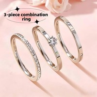 Ensemble de 3 bagues géométriques rondes en acier inoxydable micro-incrustées de zircon, style luxe léger, best-seller, accessoires de mode pour couple