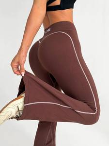 Lulu Custom Damen High-Waist Yoga-Hose aus Spandex/Nylon mit einfarbigem Seitenstreifen, ausgestellten Beinen und voller Länge – Weite Yoga-Leggings - Product Image 5