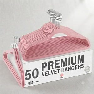 OEM 50 Pack <b>Plastic</b> Velvet Hangers for Clothes Heavy Duty Coat Suit Dresses T-shirt Hanger Anti-Slip metal <b>hook</b> clothes hangers - Product Image 1