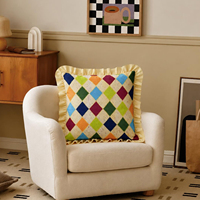 Housse de coussin en coton à volants géométriques en forme de losange, housse de coussin imprimée colorée, coussin décoratif rétro, décoration de salon