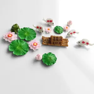 BAIUFOR Fish Miniatures set Aquarium Fish Tank Decor Fairy Garden/ Micro Moss Landscape diy Terrarium Frog Lotus Leaf Goldfis