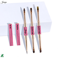 Ensemble de pinceaux à ongles professionnels à double extrémité en nylon, avec manche métallique rose brillant, pour la vente en gros aux magasins de fournitures pour ongles en gel