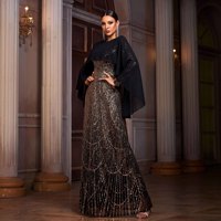 Dropshipping Femme Vêtement Haut de Gamme Noir et Or Paillettes Manches Longues Cape Maxi Longue Robe de Soirée Luxe Paillettes Robes de Soirée