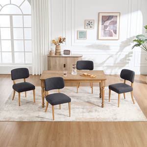 Ensemble de 2 chaises de salle à manger modernes et durables en tissu écologique, dossier capitonné, rembourrage en mousse, pieds en bois, style mi-siècle, mobilier de salon - Product Image 5