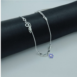 Tobillera de Plata de Ley 925 para Bebé con Dije de Flor Morada, Cadena Delicada con Cuentas, Ajustable, Linda Joyería para Pies de Bebés y Niños - Product Image 1