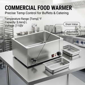 Baño María Eléctrico Rectangular de Acero Inoxidable con Termostato de Precisión para Exhibición de Alimentos en Buffet - Product Image 3