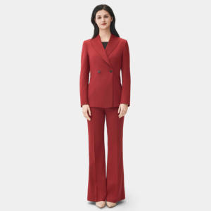 Ensemble <span class=keywords><strong>de</strong></span> costume formel pour femme à revers croisé, <span class=keywords><strong>pantalon</strong></span> large rouge, anti-plis, extensible, en laine/viscose, costumes professionnels - Product Image 3
